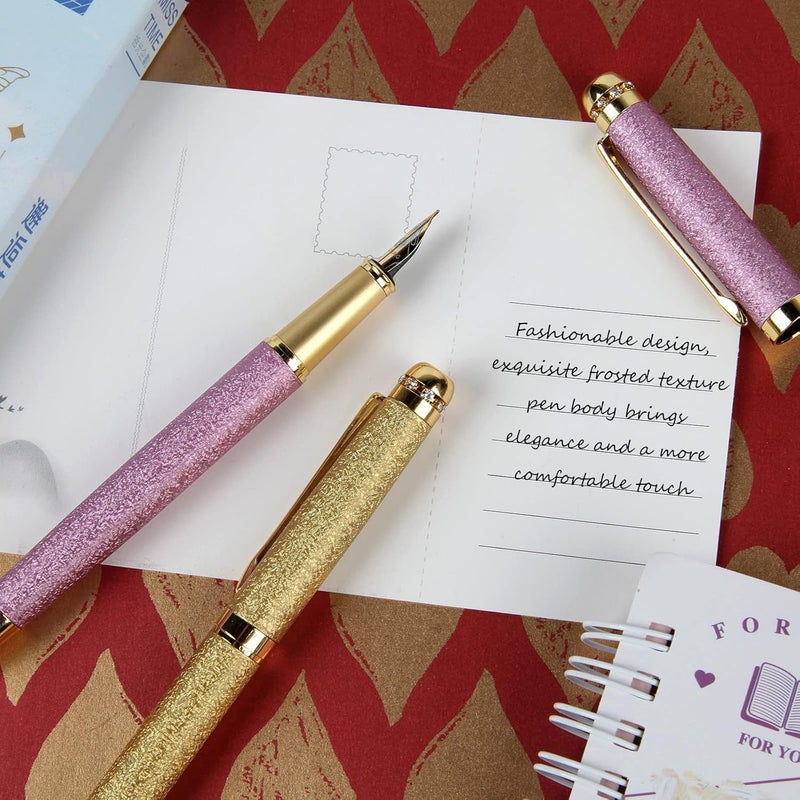 BOCIYER fountain pen-Multiple color styles with rhinestone,diamond inlay and frosted finish,Cute pens,Luxury pen,Office pens,Best pen set,Includes 10 Ink Cartridges and Ink Refill Converter(Gold) - Image 5
